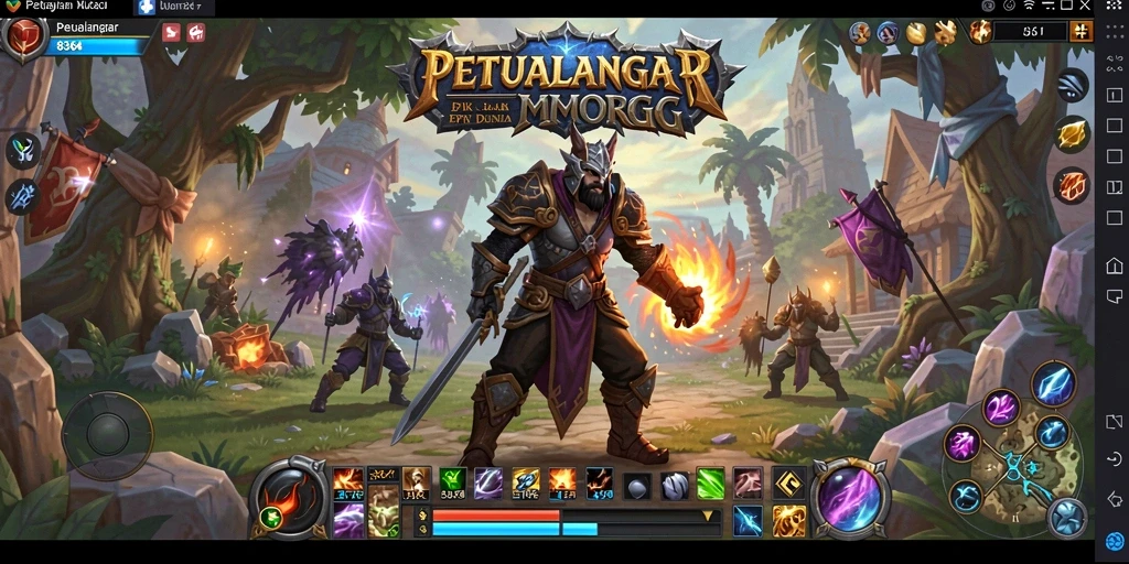 Screenshot gameplay 8364 yang menunjukkan aksi pertarungan epik di dunia MMORPG.