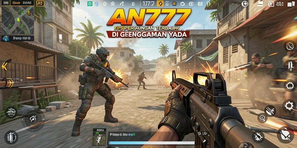 Tangkapan layar AN777 menampilkan tindakan seru dari gameplay FPS yang mendebarkan.