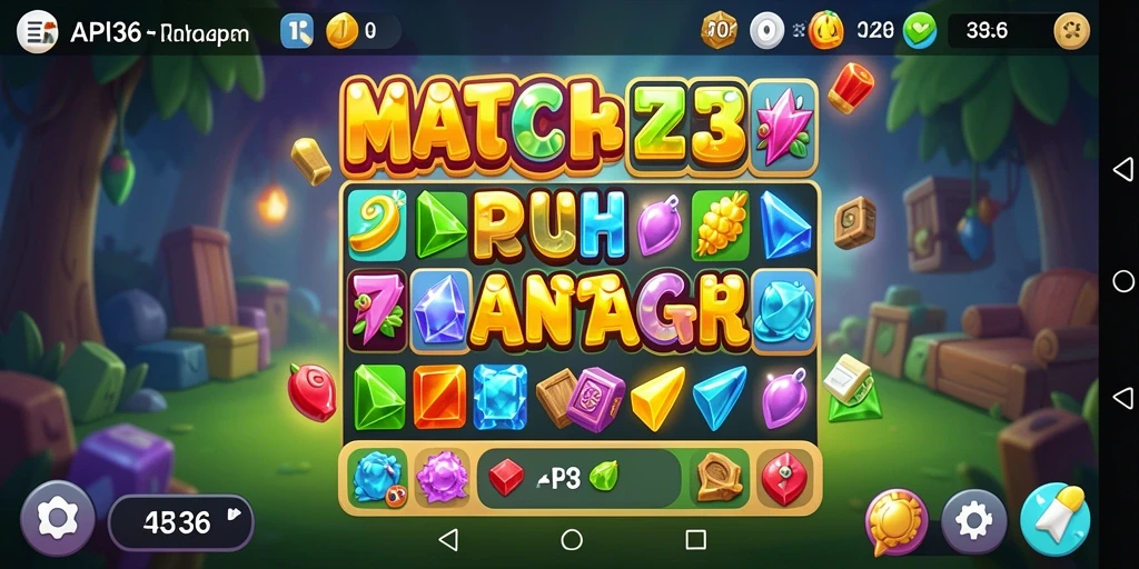 Tampilan gameplay menarik dari API36 dengan elemen match-3 yang penuh warna.