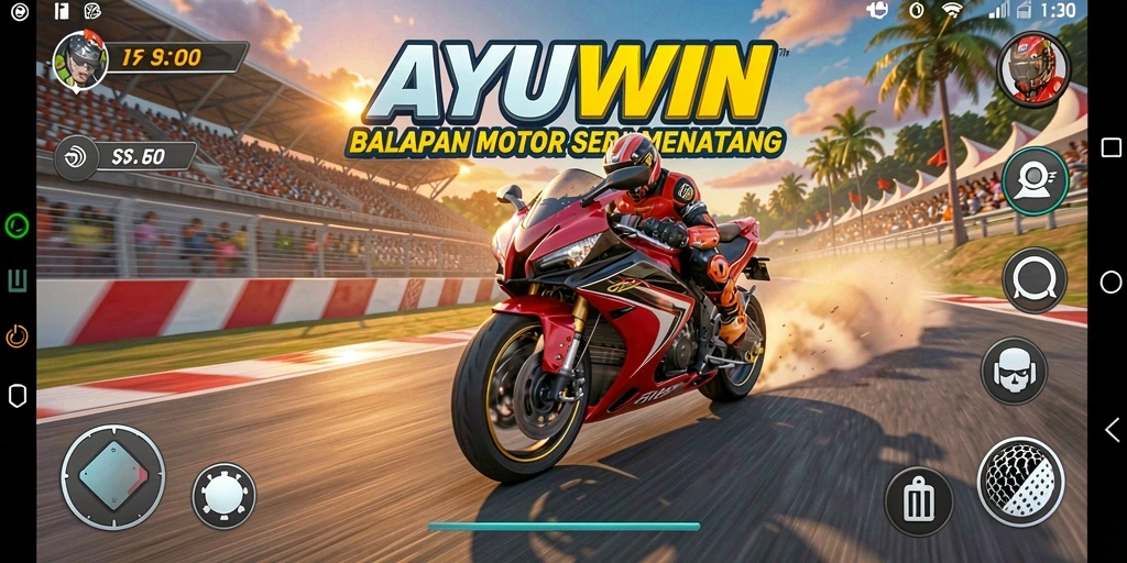 Tampilan gameplay seru dalam balapan motor AYUWIN.