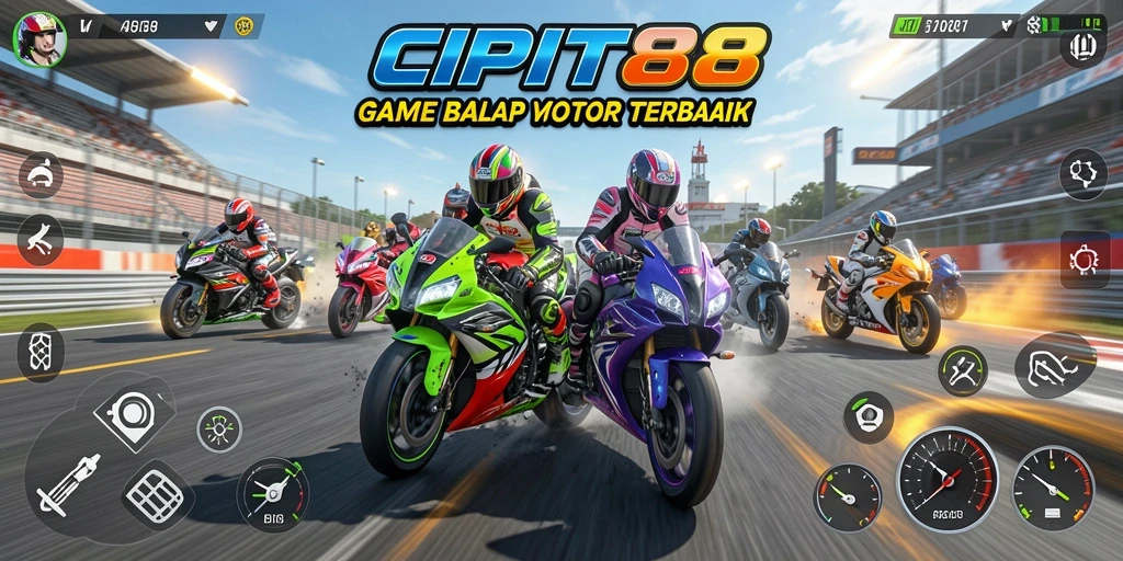 Tampilan gameplay mendebarkan di CIPIT88 dengan balapan motor yang cepat.