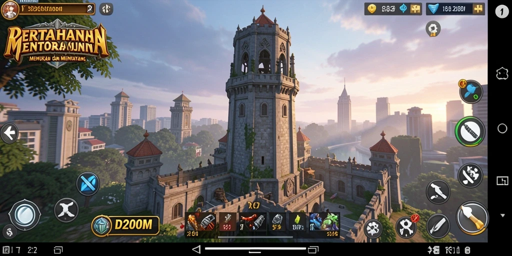 Tampilan gameplay epik D200M dalam mode Tower Defense.