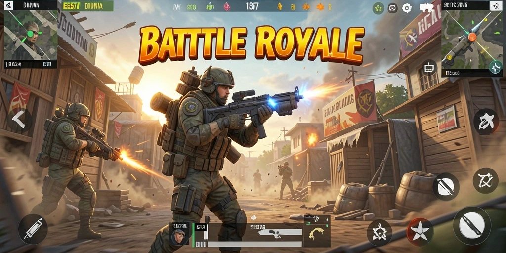 Gameplay seru dan mendebarkan di EOS77 Battle Royale.