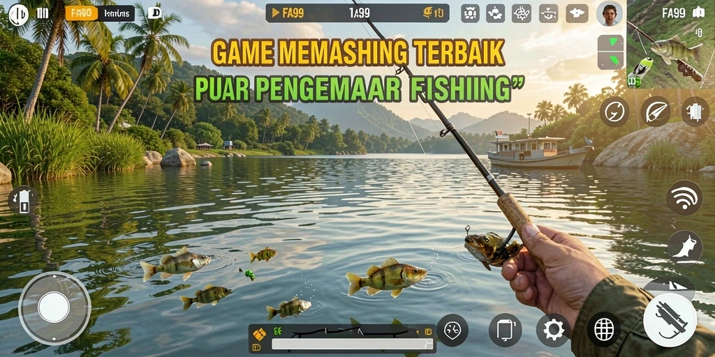 Gameplay nyata memancing di FA99 dengan berbagai lokasi menarik.