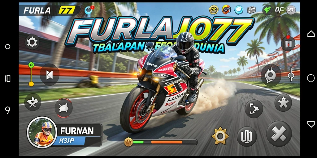 Screenshot FURLA77 menampilkan aksi balapan motor yang mendebarkan.