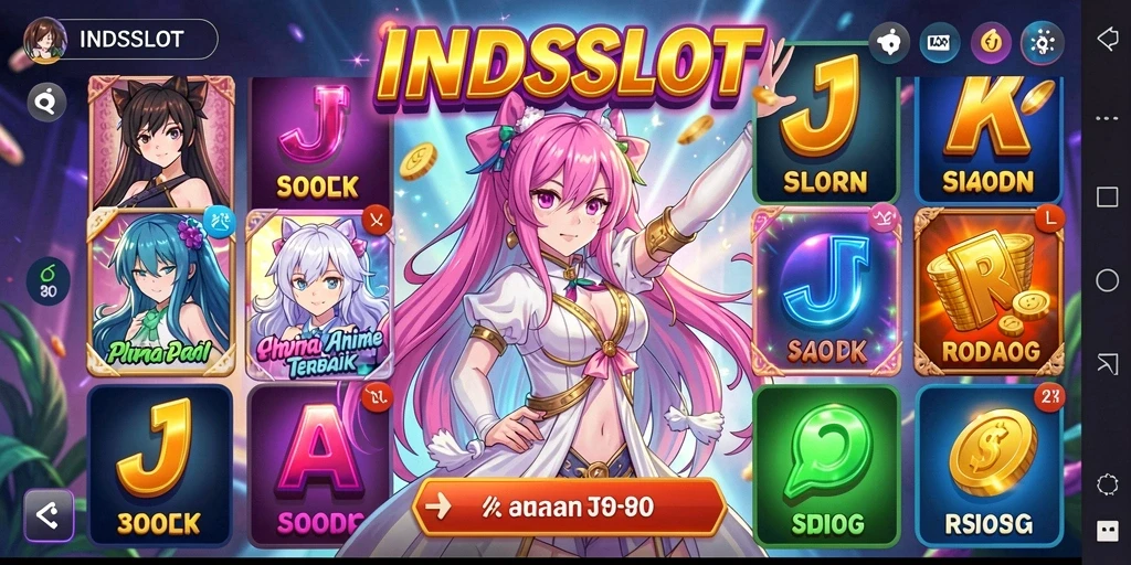 Tampilan gameplay INDSLOT yang menampilkan karakter-karakter anime ikonik.