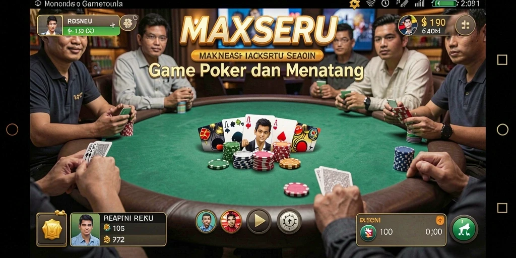 Tampilan gameplay seru MAXSERU dalam pertandingan poker yang mendebarkan.