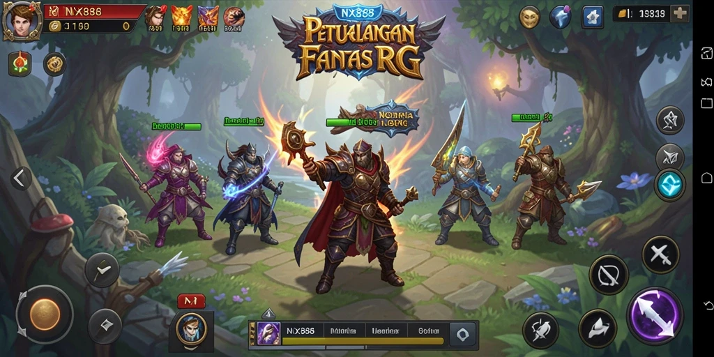 Screenshot gameplay NX888 menampilkan aksi seru dalam pertempuran RPG.