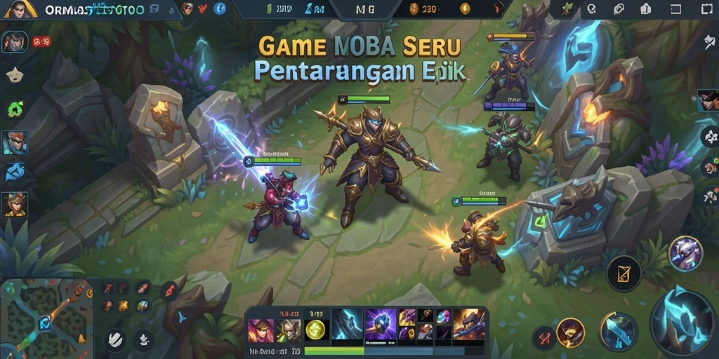 Tampilan gameplay MOBA yang menegangkan dan penuh aksi di ORMASTOTO.