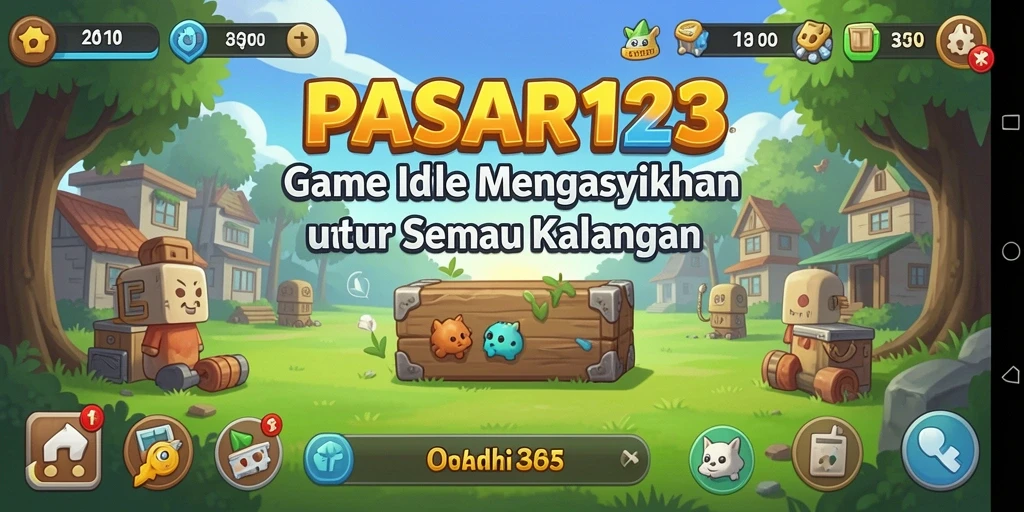 Tangkapan layar utama PASAR123 menampilkan gameplay Idle yang menarik dan penuh warna.