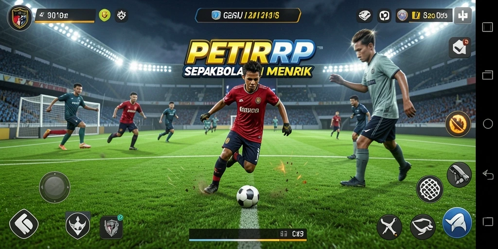 Tampilan gameplay sepakbola yang realistis dan menarik.