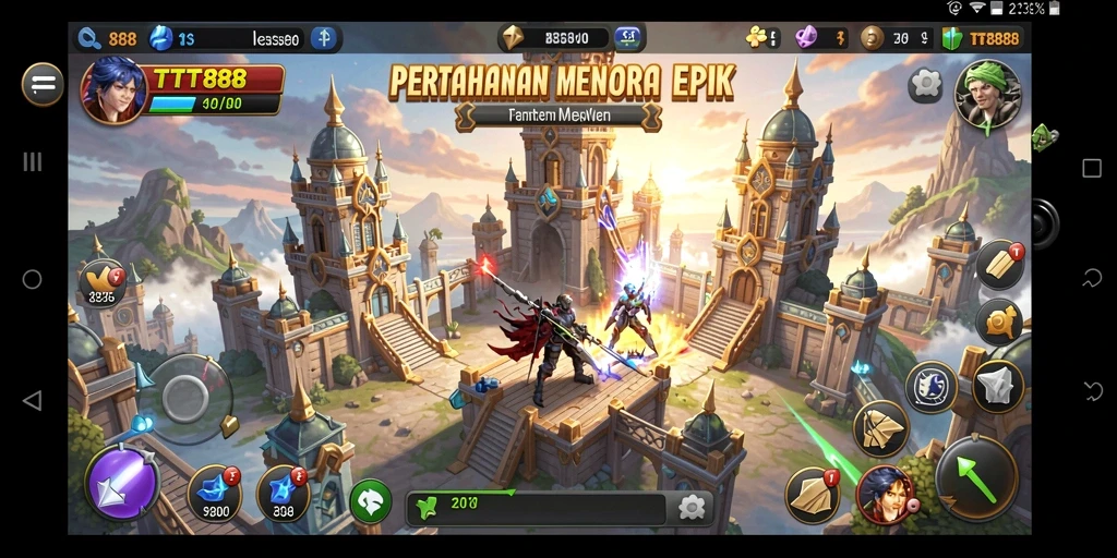 Screenshot gameplay TTT888 menampilkan aksi menara yang mendebarkan.
