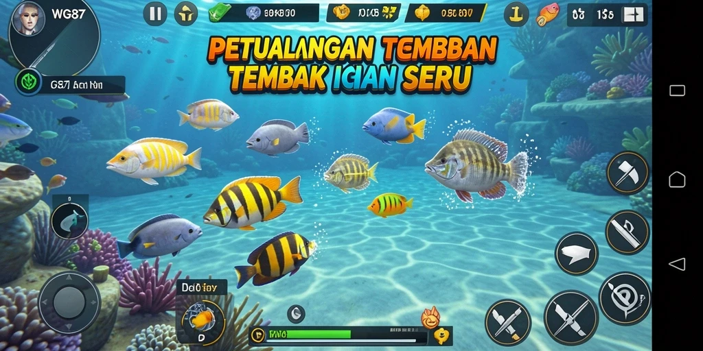 Tampilan gameplay seru dalam WG87 saat menembak ikan.