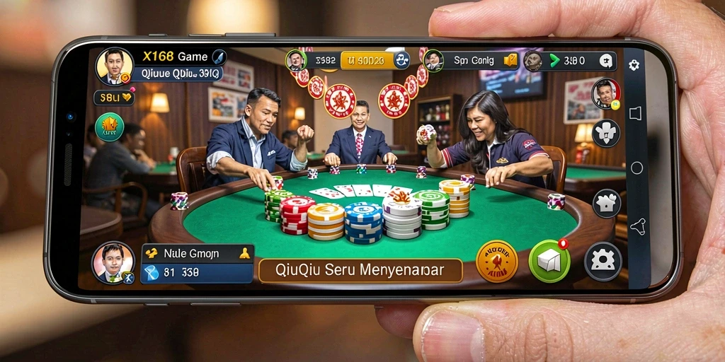 Tampilan gameplay seru QiuQiu di X168 yang mengasyikkan.